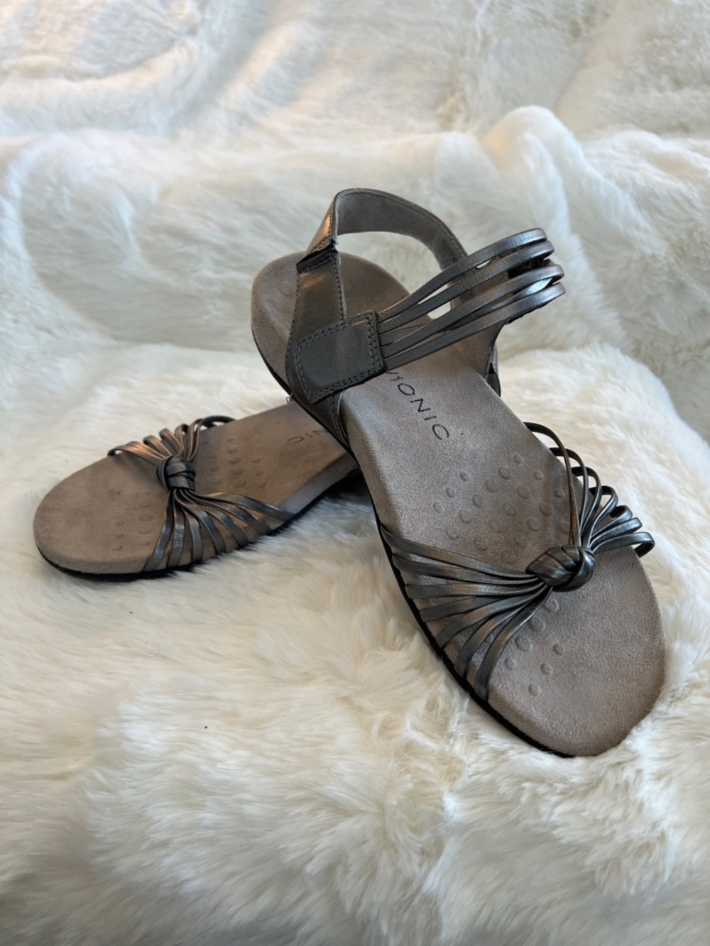 Vionic Talulah Women's 3/4 Strap Supportive Sandal, Pewter Color